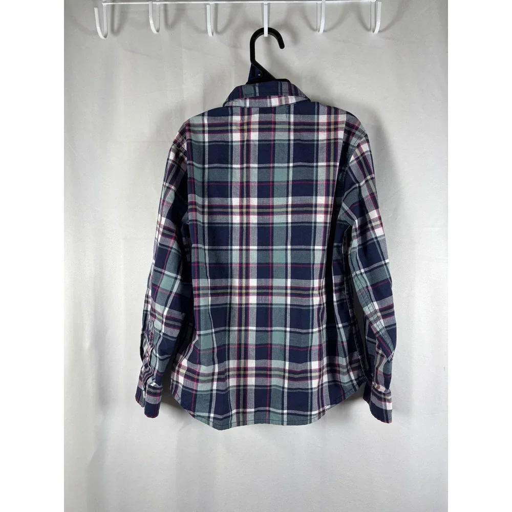 Old Navy Kids Boys Small 6-7 Plaid Button Down Shirt Navy Green Built-In‎ Flex